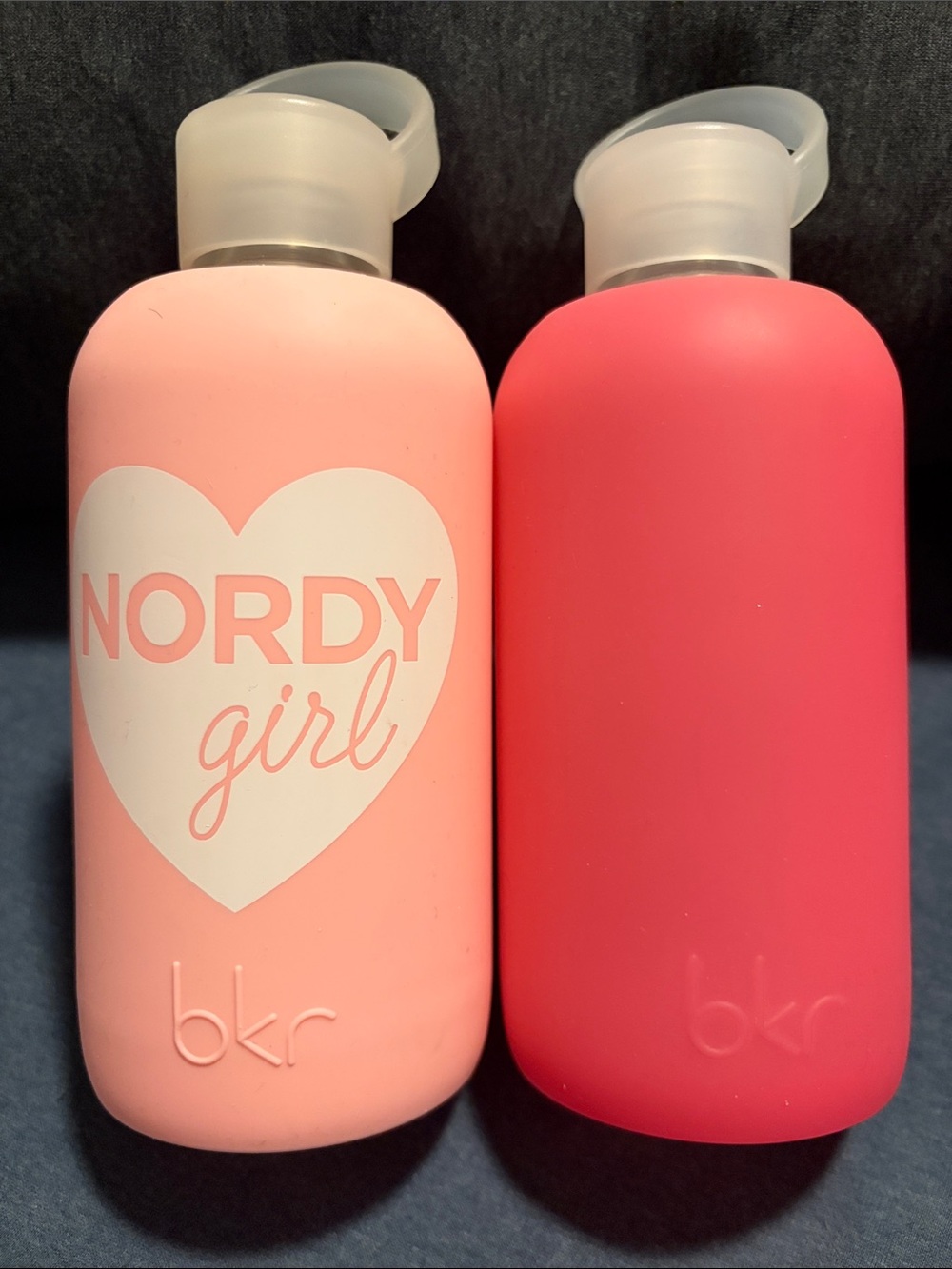 Lot of 2 bkr 16oz Glass Water Bottles - Rare Limited Edition Nordy Girl + Solid